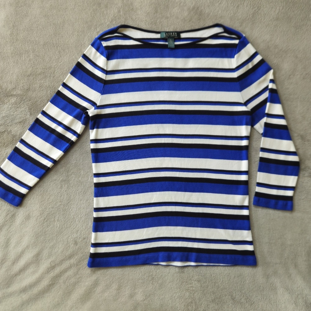 Lauren Ralph Lauren Womens Size XL Striped Boat Neck Top Old Money Quiet Luxury